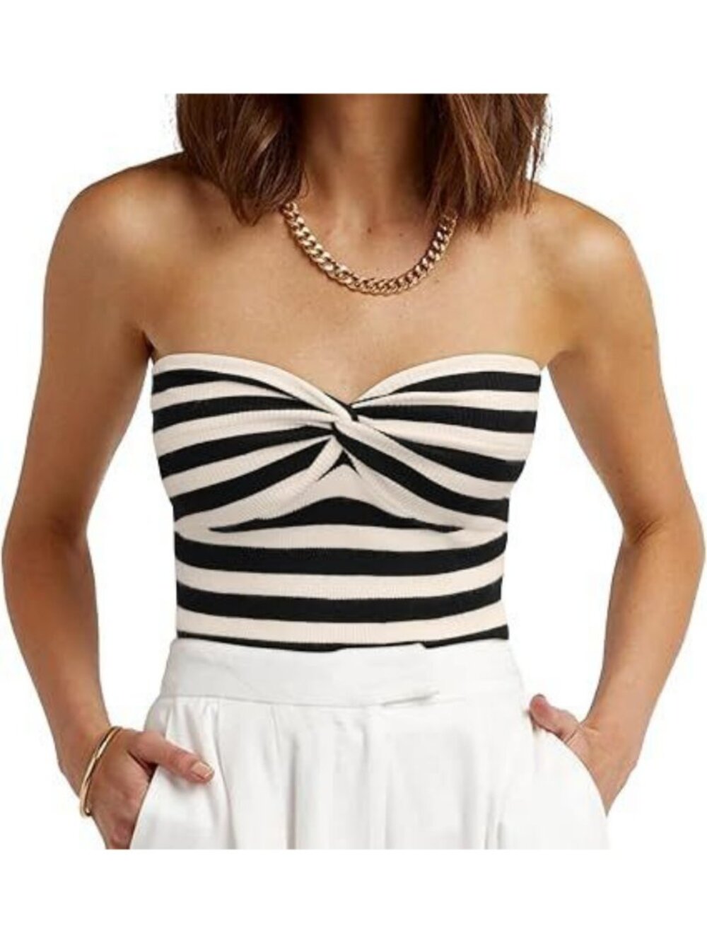 Womens Ribbed Strapless Tube Top Twist Knot Bust Sleeveless Summer Top